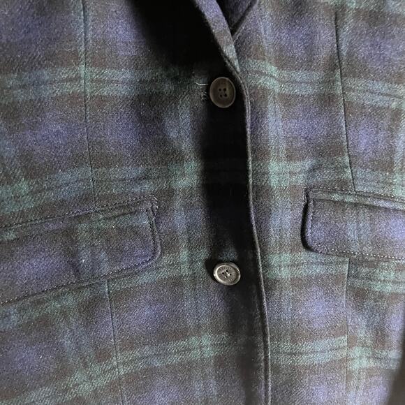 Eddie Bauer Navy Blue Green Wool Blend Plaid Blazer Jacket Women’s 4 Petite - Picture 9 of 10